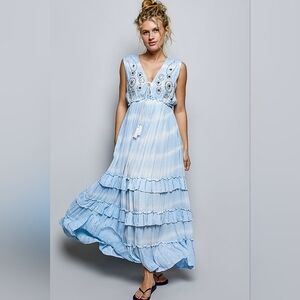 JUST IN!!!! 200 POL Light Blue Embroidered V-Neck Maxi Dress